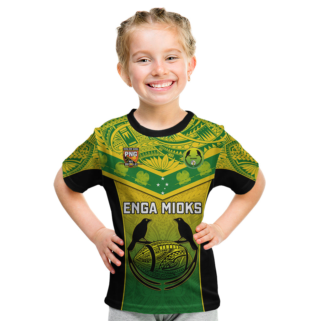 Custom Papua New Guinea Rugby Kid T Shirt Enga Mioks PNG Polynesian Pattern - Wonder Print Shop