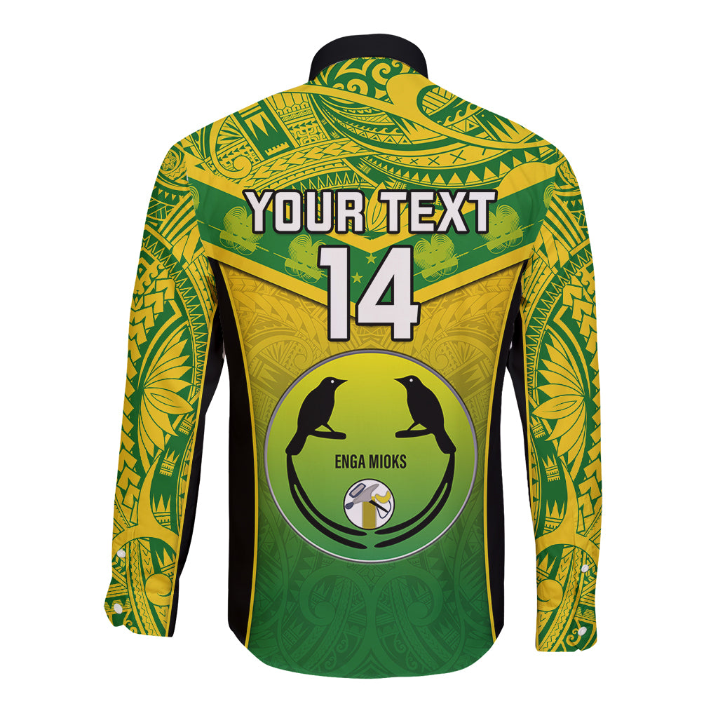 Custom Papua New Guinea Rugby Long Sleeve Button Shirt Enga Mioks PNG Polynesian Pattern - Wonder Print Shop
