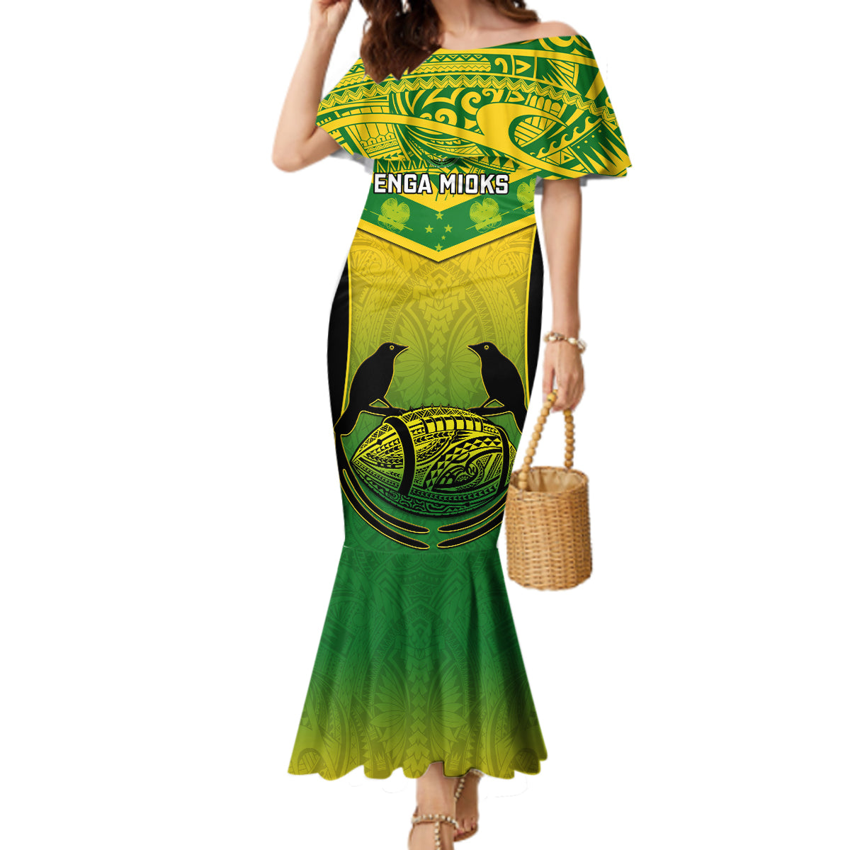 Custom Papua New Guinea Rugby Mermaid Dress Enga Mioks PNG Polynesian Pattern - Wonder Print Shop