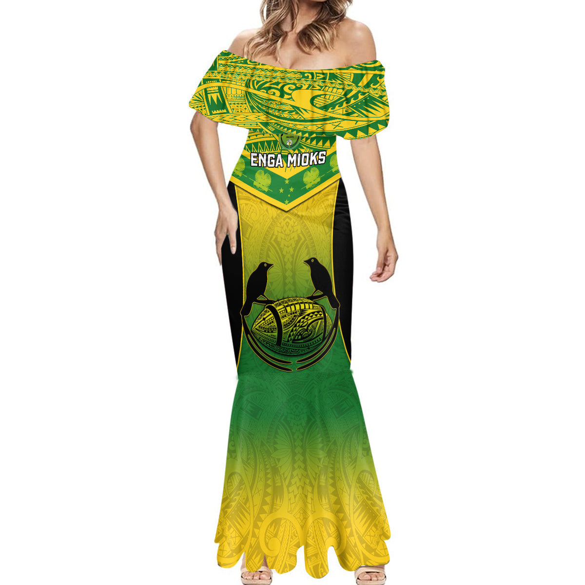Custom Papua New Guinea Rugby Mermaid Dress Enga Mioks PNG Polynesian Pattern - Wonder Print Shop