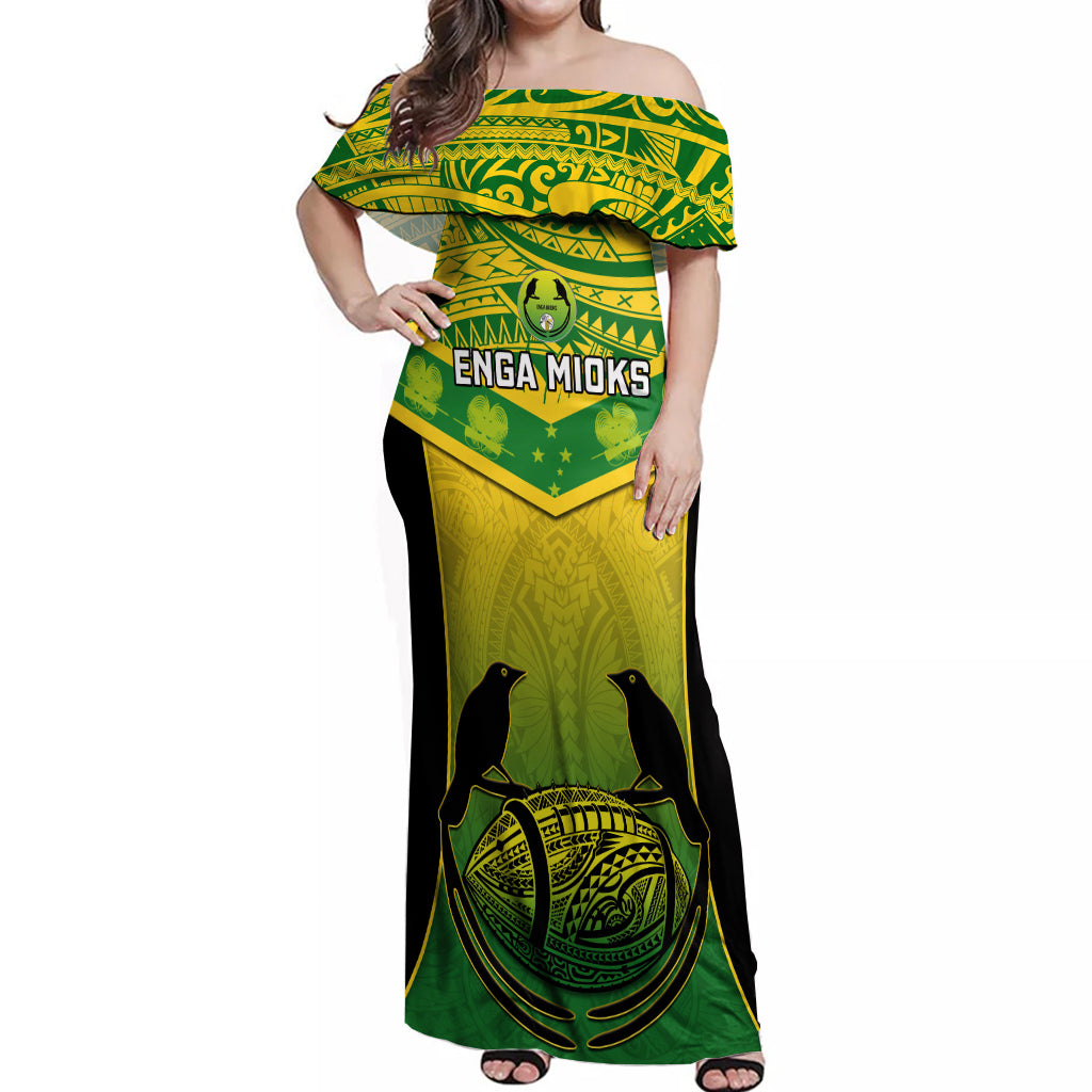 Custom Papua New Guinea Rugby Off Shoulder Maxi Dress Enga Mioks PNG Polynesian Pattern - Wonder Print Shop