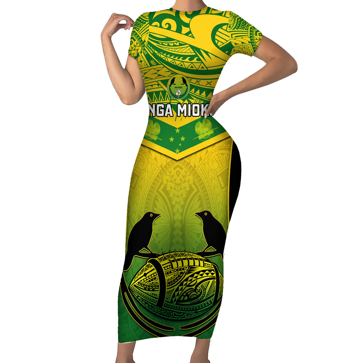 Custom Papua New Guinea Rugby Short Sleeve Bodycon Dress Enga Mioks PNG Polynesian Pattern - Wonder Print Shop