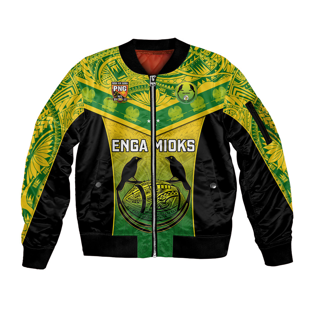 Custom Papua New Guinea Rugby Sleeve Zip Bomber Jacket Enga Mioks PNG Polynesian Pattern - Wonder Print Shop
