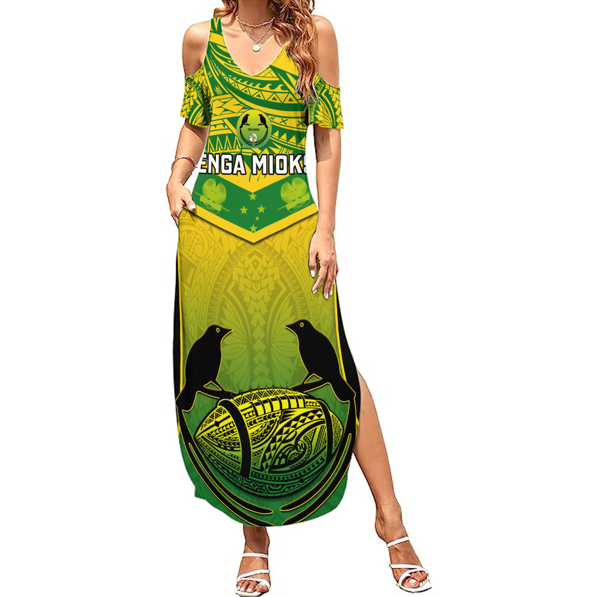Custom Papua New Guinea Rugby Summer Maxi Dress Enga Mioks PNG Polynesian Pattern - Wonder Print Shop