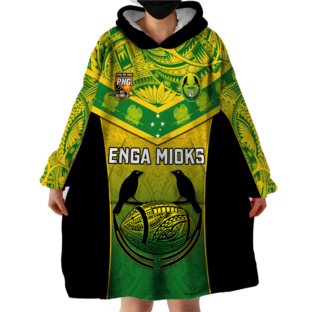 Custom Papua New Guinea Rugby Wearable Blanket Hoodie Enga Mioks PNG Polynesian Pattern - Wonder Print Shop