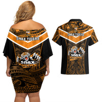 Papua New Guinea Rugby Couples Matching Off Shoulder Short Dress and Hawaiian Shirt Lae Snax Tigers PNG Polynesian Pattern - Wonder Print Shop
