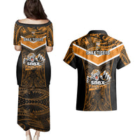 Papua New Guinea Rugby Couples Matching Puletasi Dress and Hawaiian Shirt Lae Snax Tigers PNG Polynesian Pattern - Wonder Print Shop