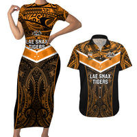 Papua New Guinea Rugby Couples Matching Short Sleeve Bodycon Dress and Hawaiian Shirt Lae Snax Tigers PNG Polynesian Pattern - Wonder Print Shop
