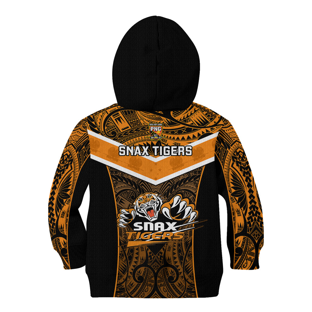 Papua New Guinea Rugby Kid Hoodie Lae Snax Tigers PNG Polynesian Pattern - Wonder Print Shop