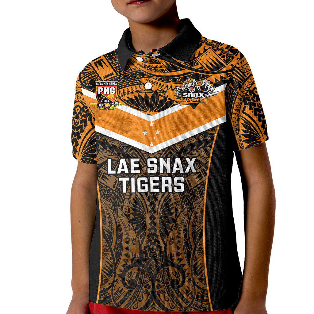 Papua New Guinea Rugby Kid Polo Shirt Lae Snax Tigers PNG Polynesian Pattern - Wonder Print Shop