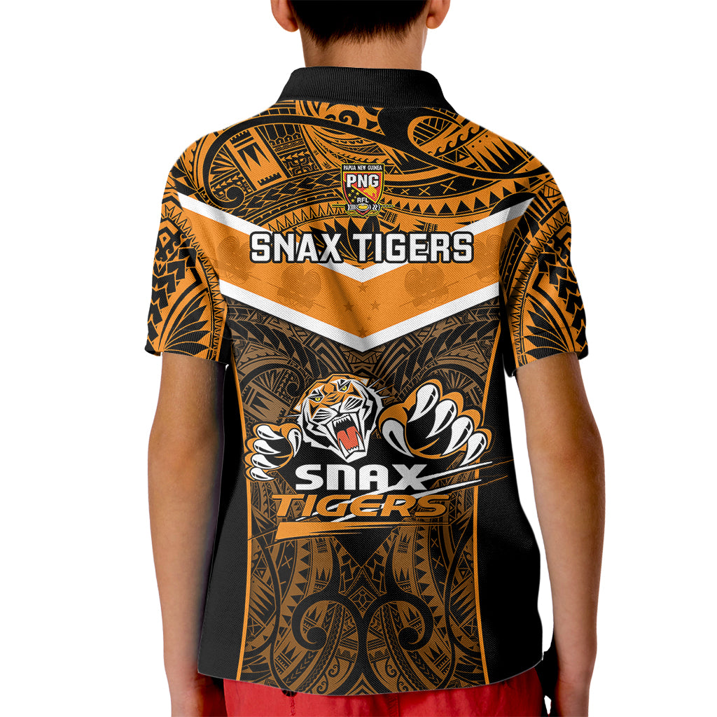 Papua New Guinea Rugby Kid Polo Shirt Lae Snax Tigers PNG Polynesian Pattern - Wonder Print Shop