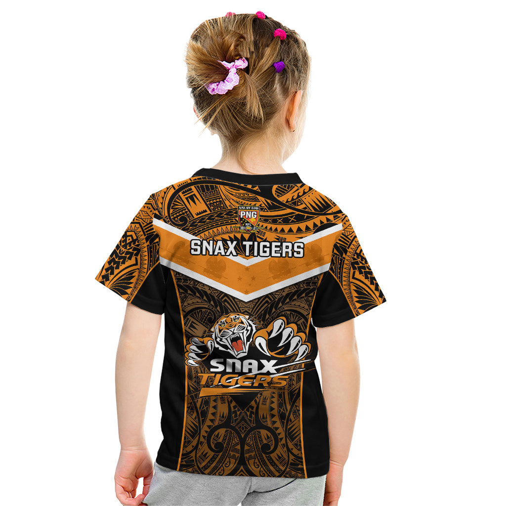 Papua New Guinea Rugby Kid T Shirt Lae Snax Tigers PNG Polynesian Pattern - Wonder Print Shop