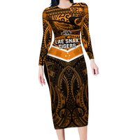Papua New Guinea Rugby Long Sleeve Bodycon Dress Lae Snax Tigers PNG Polynesian Pattern - Wonder Print Shop