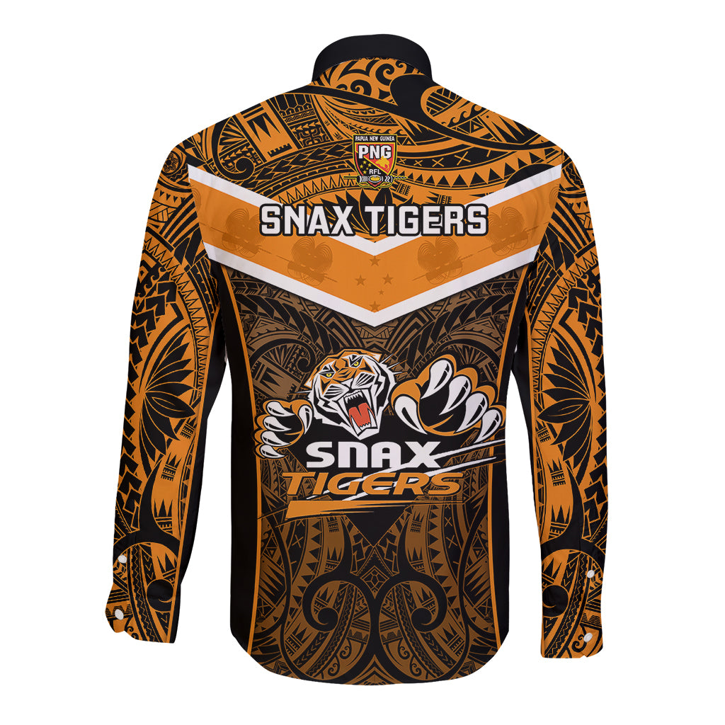 Papua New Guinea Rugby Long Sleeve Button Shirt Lae Snax Tigers PNG Polynesian Pattern - Wonder Print Shop