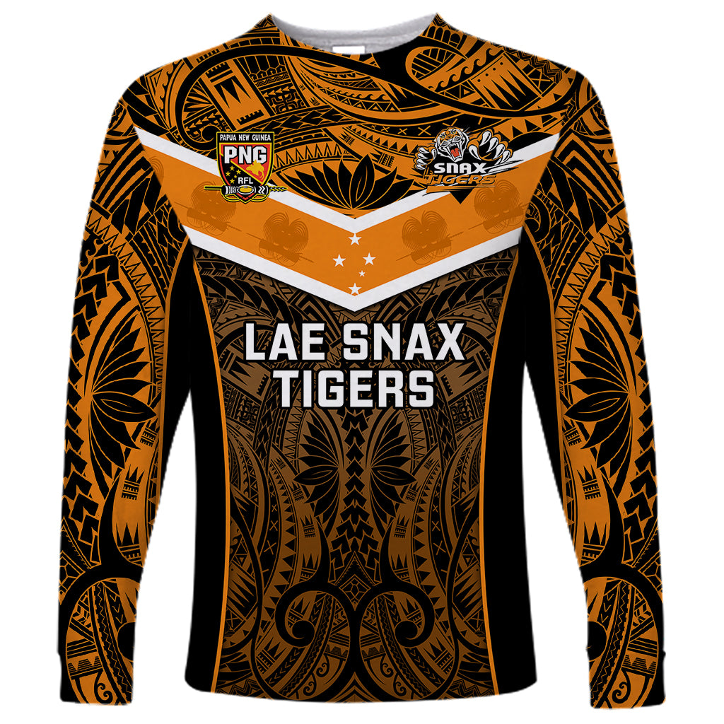 Papua New Guinea Rugby Long Sleeve Shirt Lae Snax Tigers PNG Polynesian Pattern - Wonder Print Shop
