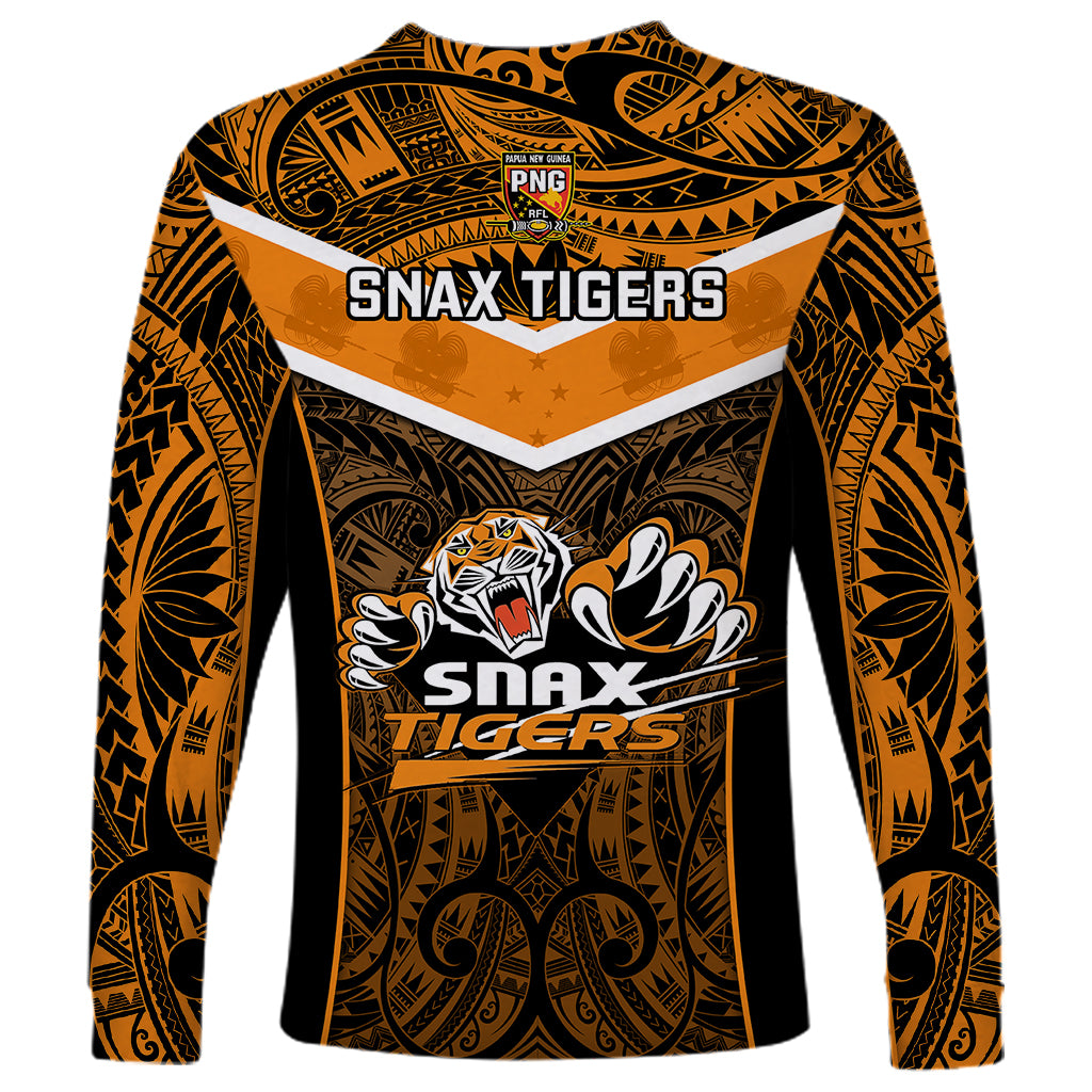 Papua New Guinea Rugby Long Sleeve Shirt Lae Snax Tigers PNG Polynesian Pattern - Wonder Print Shop