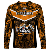 Papua New Guinea Rugby Long Sleeve Shirt Lae Snax Tigers PNG Polynesian Pattern - Wonder Print Shop