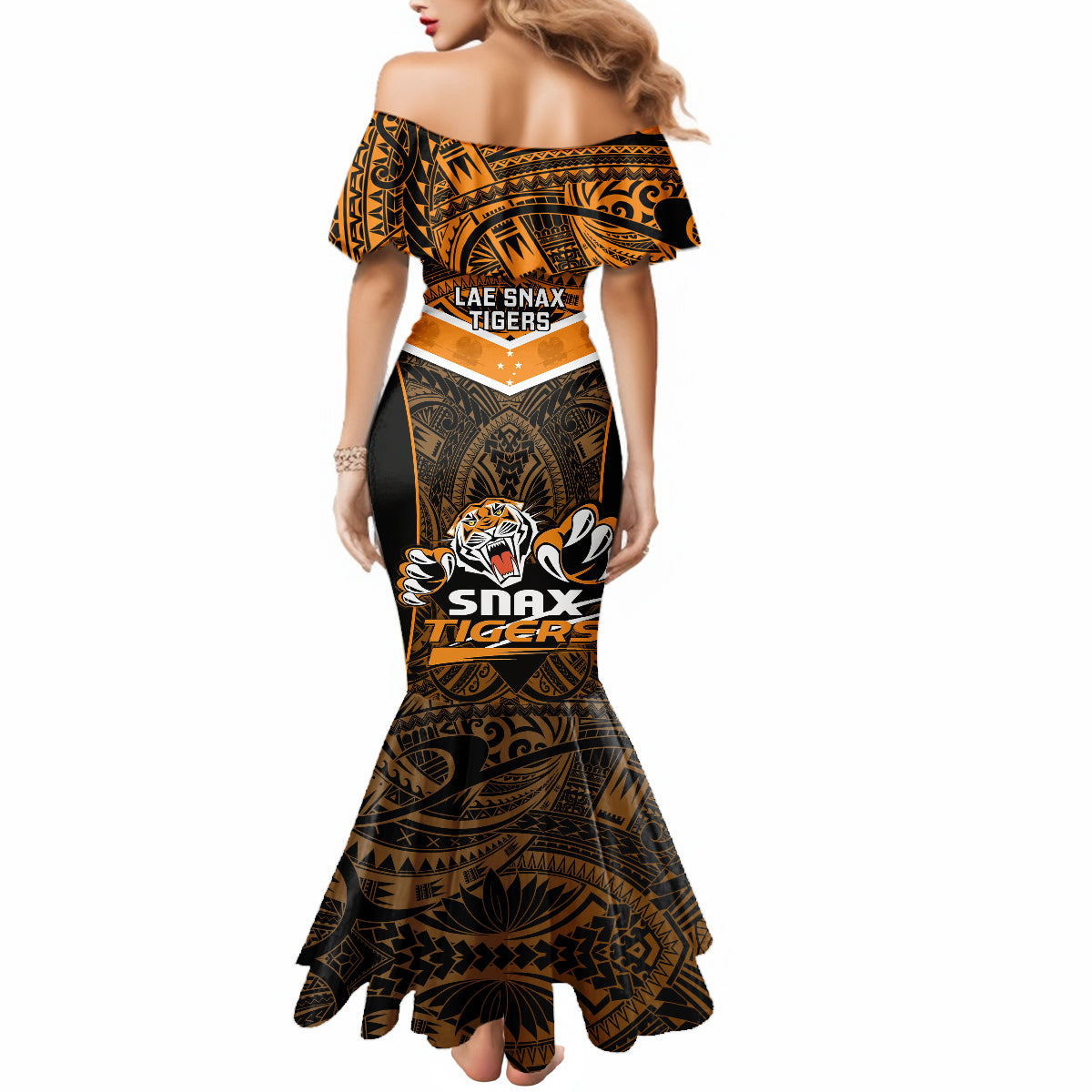 Papua New Guinea Rugby Mermaid Dress Lae Snax Tigers PNG Polynesian Pattern - Wonder Print Shop
