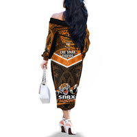 Papua New Guinea Rugby Off The Shoulder Long Sleeve Dress Lae Snax Tigers PNG Polynesian Pattern - Wonder Print Shop