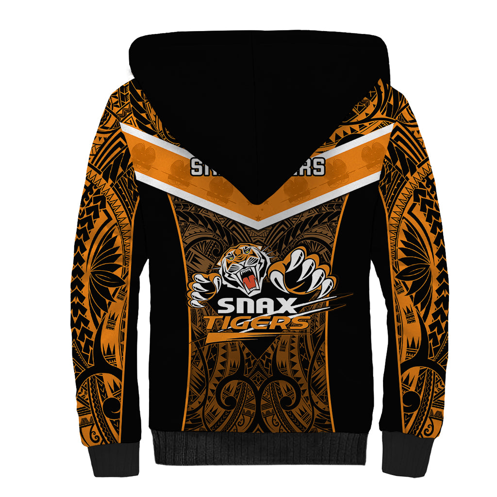 Papua New Guinea Rugby Sherpa Hoodie Lae Snax Tigers PNG Polynesian Pattern - Wonder Print Shop