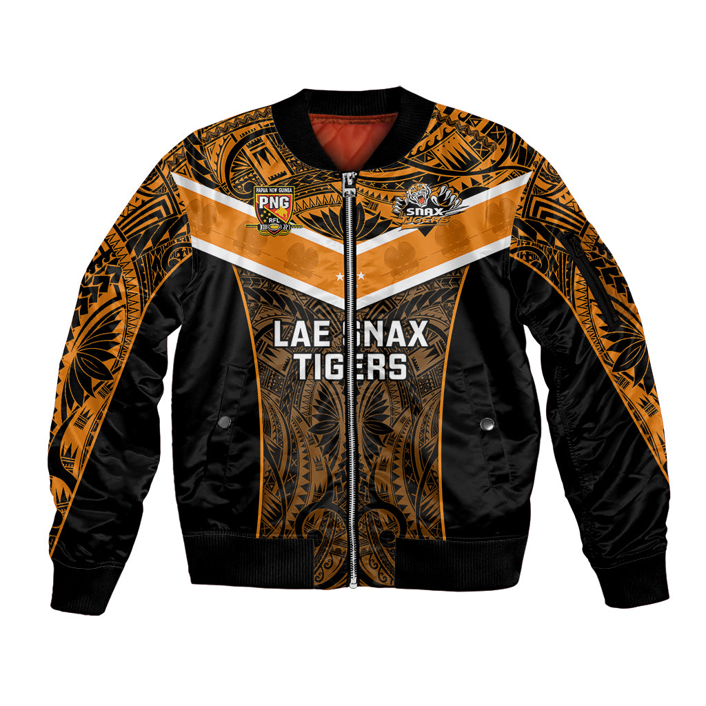 Papua New Guinea Rugby Sleeve Zip Bomber Jacket Lae Snax Tigers PNG Polynesian Pattern - Wonder Print Shop
