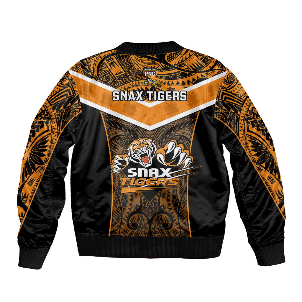Papua New Guinea Rugby Sleeve Zip Bomber Jacket Lae Snax Tigers PNG Polynesian Pattern - Wonder Print Shop