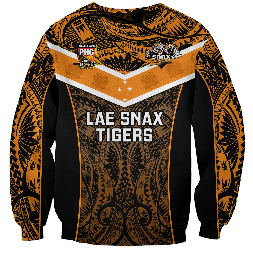 Papua New Guinea Rugby Sweatshirt Lae Snax Tigers PNG Polynesian Pattern - Wonder Print Shop