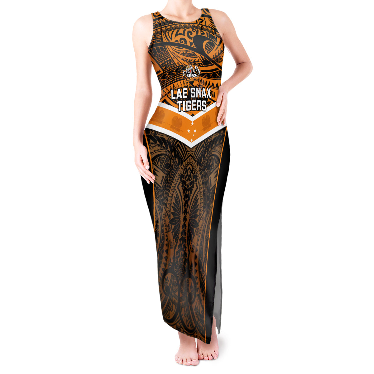 Papua New Guinea Rugby Tank Maxi Dress Lae Snax Tigers PNG Polynesian Pattern - Wonder Print Shop