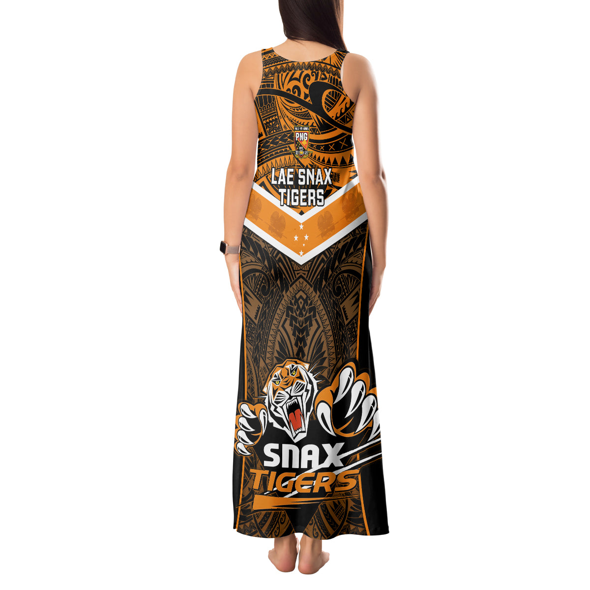 Papua New Guinea Rugby Tank Maxi Dress Lae Snax Tigers PNG Polynesian Pattern - Wonder Print Shop