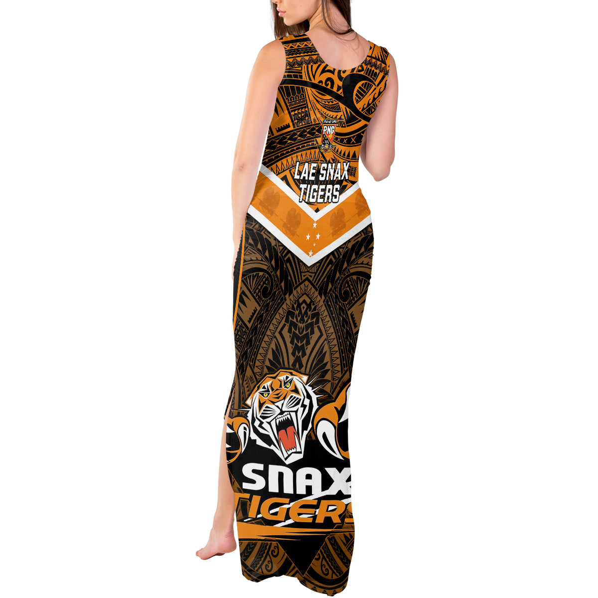 Papua New Guinea Rugby Tank Maxi Dress Lae Snax Tigers PNG Polynesian Pattern - Wonder Print Shop