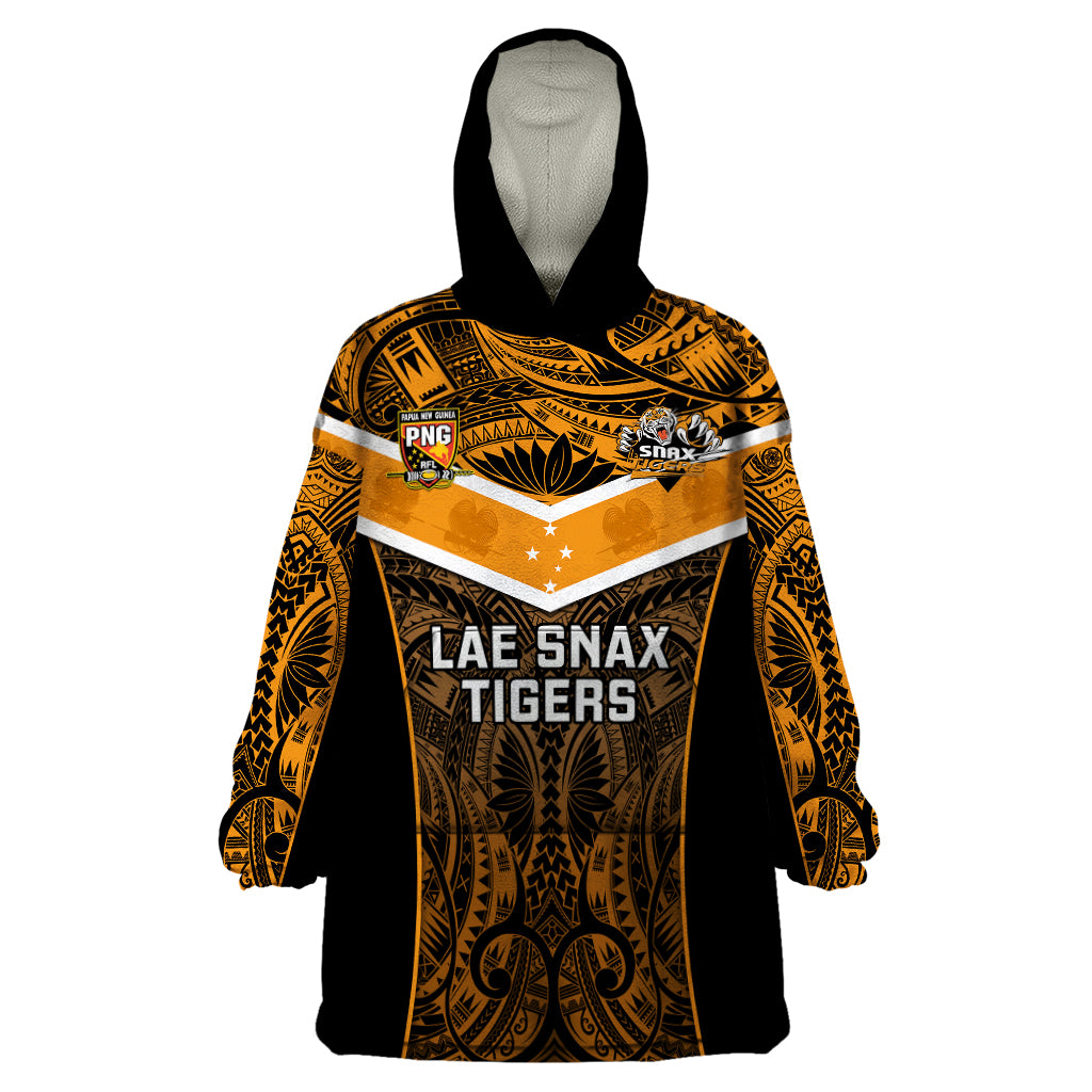 Papua New Guinea Rugby Wearable Blanket Hoodie Lae Snax Tigers PNG Polynesian Pattern - Wonder Print Shop
