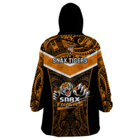 Papua New Guinea Rugby Wearable Blanket Hoodie Lae Snax Tigers PNG Polynesian Pattern - Wonder Print Shop