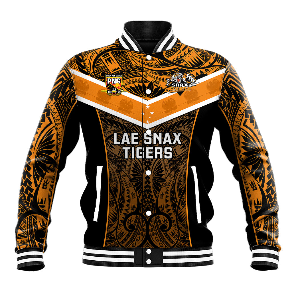 Custom Papua New Guinea Rugby Baseball Jacket Lae Snax Tigers PNG Polynesian Pattern - Wonder Print Shop