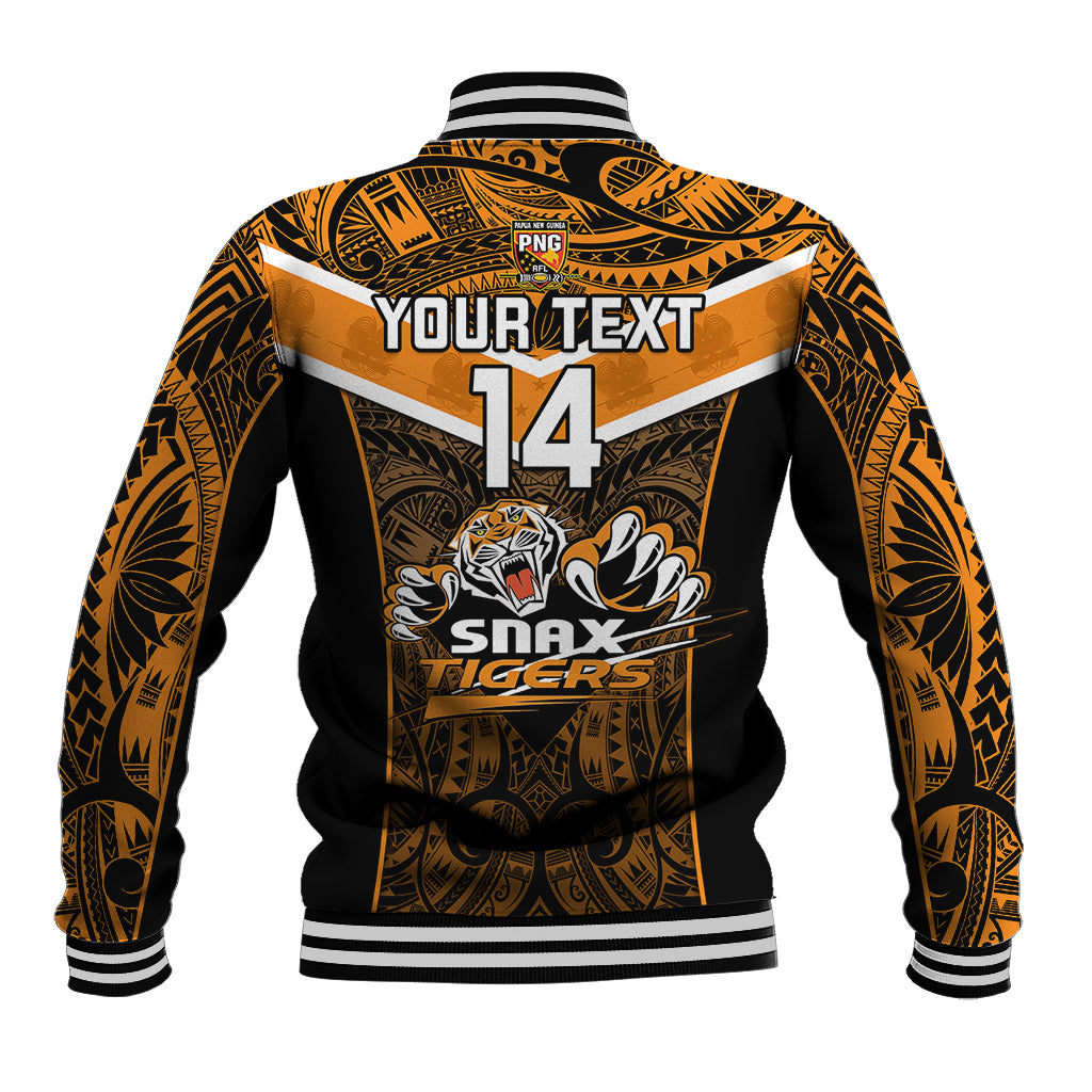 Custom Papua New Guinea Rugby Baseball Jacket Lae Snax Tigers PNG Polynesian Pattern - Wonder Print Shop