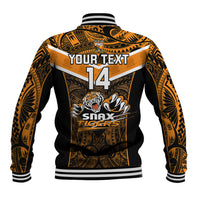Custom Papua New Guinea Rugby Baseball Jacket Lae Snax Tigers PNG Polynesian Pattern - Wonder Print Shop