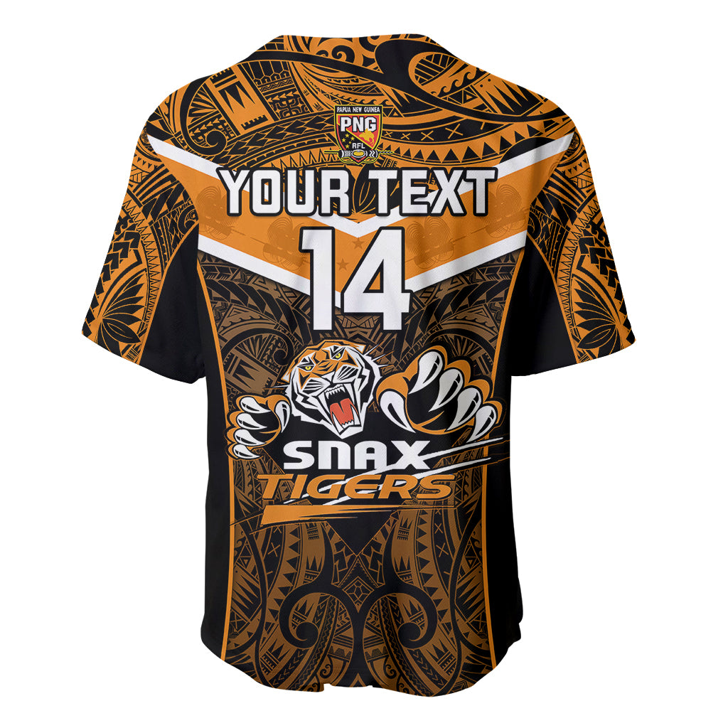 Custom Papua New Guinea Rugby Baseball Jersey Lae Snax Tigers PNG Polynesian Pattern - Wonder Print Shop