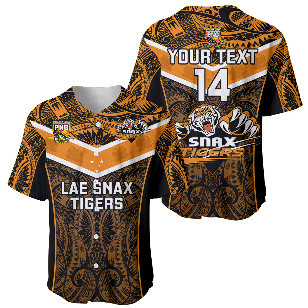 Custom Papua New Guinea Rugby Baseball Jersey Lae Snax Tigers PNG Polynesian Pattern - Wonder Print Shop