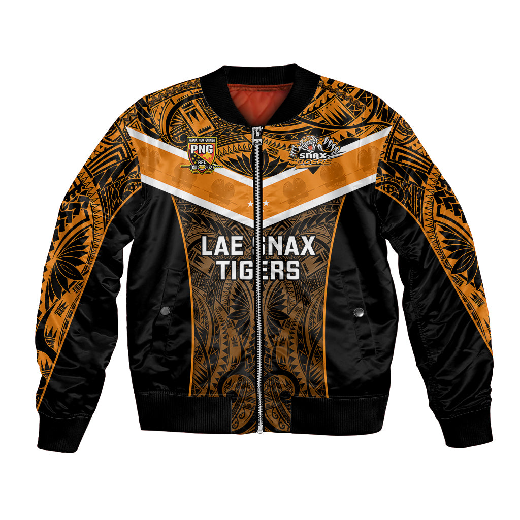 Custom Papua New Guinea Rugby Bomber Jacket Lae Snax Tigers PNG Polynesian Pattern - Wonder Print Shop