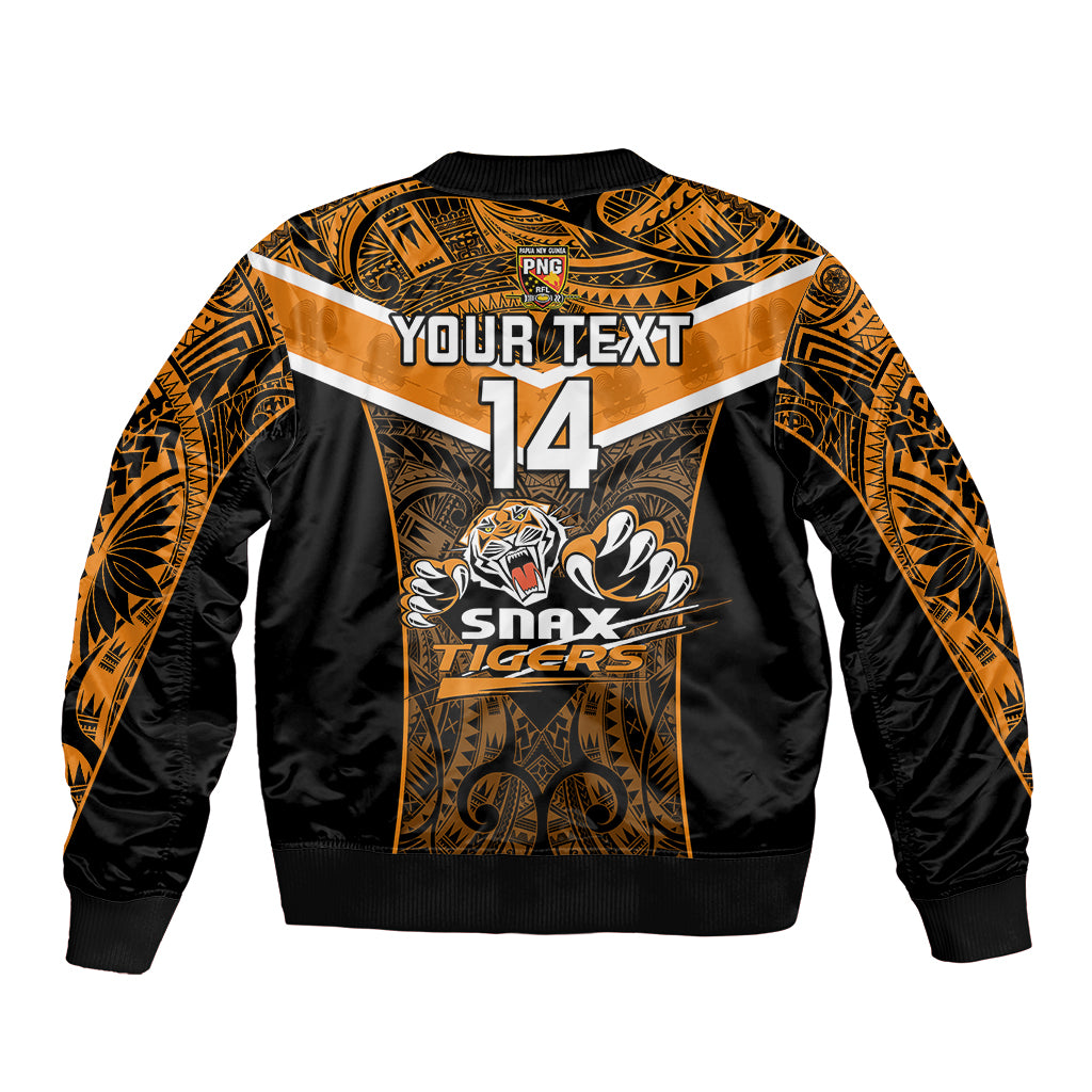 Custom Papua New Guinea Rugby Bomber Jacket Lae Snax Tigers PNG Polynesian Pattern - Wonder Print Shop