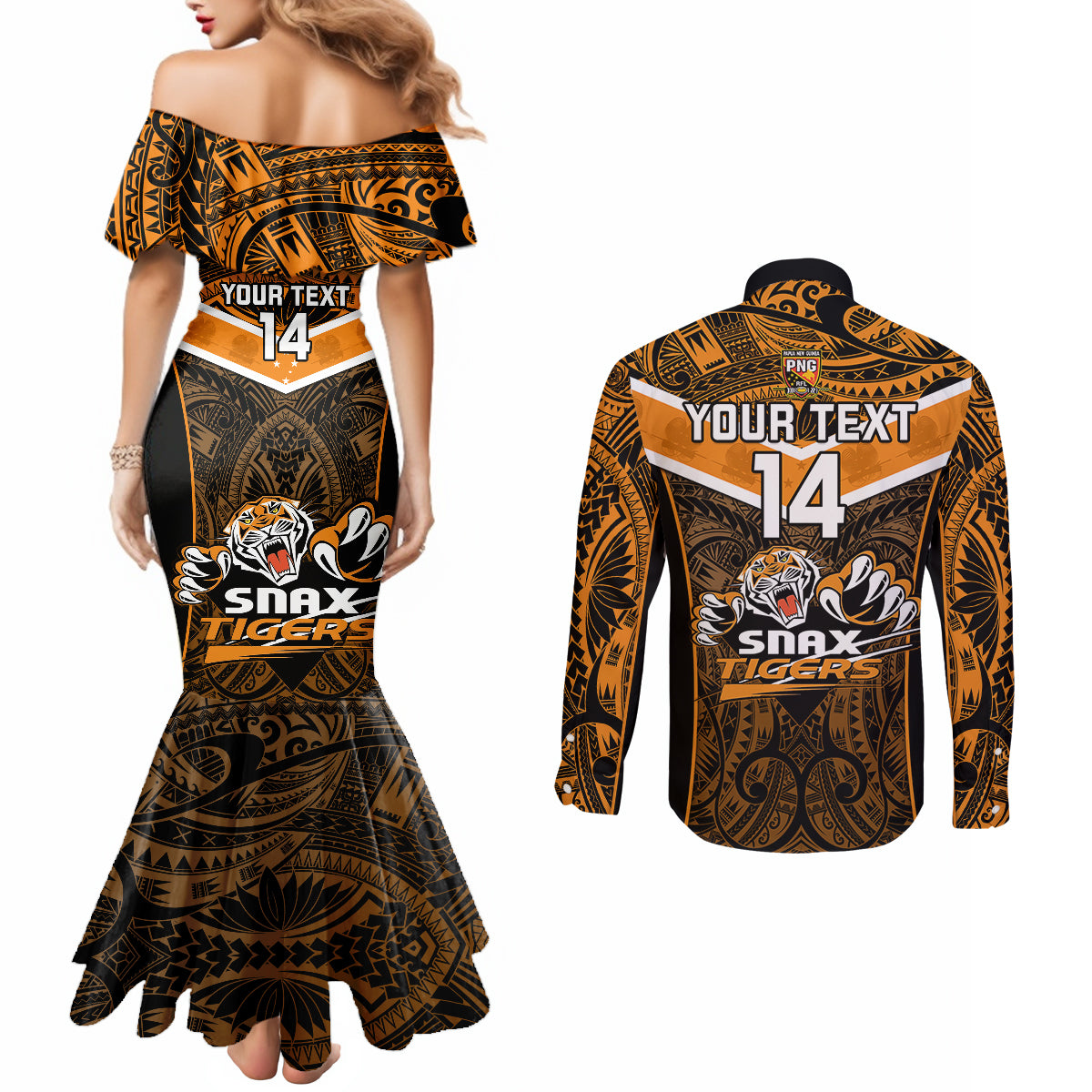 custom-papua-new-guinea-rugby-couples-matching-mermaid-dress-and-long-sleeve-button-shirts-lae-snax-tigers-png-polynesian-pattern