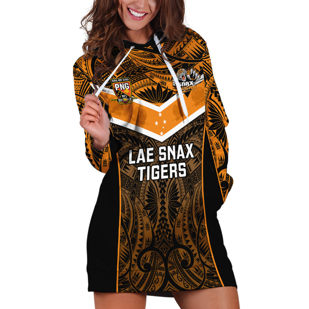 Custom Papua New Guinea Rugby Hoodie Dress Lae Snax Tigers PNG Polynesian Pattern - Wonder Print Shop