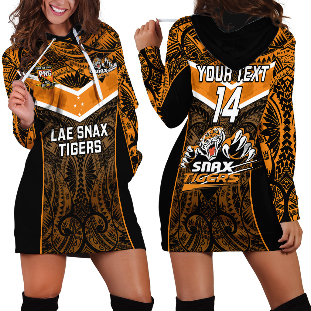 Custom Papua New Guinea Rugby Hoodie Dress Lae Snax Tigers PNG Polynesian Pattern - Wonder Print Shop