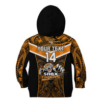 Custom Papua New Guinea Rugby Kid Hoodie Lae Snax Tigers PNG Polynesian Pattern - Wonder Print Shop