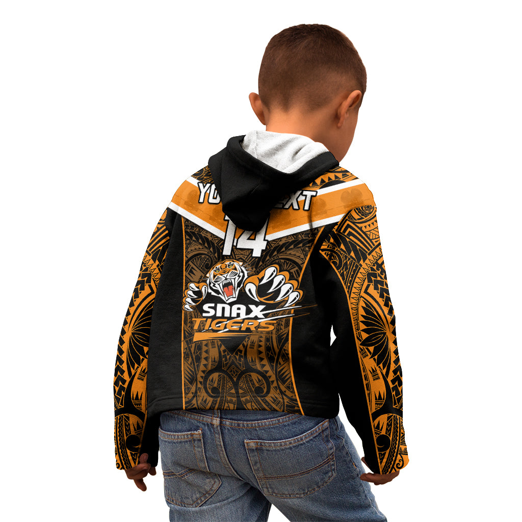Custom Papua New Guinea Rugby Kid Hoodie Lae Snax Tigers PNG Polynesian Pattern - Wonder Print Shop
