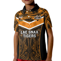 Custom Papua New Guinea Rugby Kid Polo Shirt Lae Snax Tigers PNG Polynesian Pattern - Wonder Print Shop