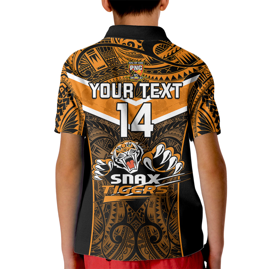 Custom Papua New Guinea Rugby Kid Polo Shirt Lae Snax Tigers PNG Polynesian Pattern - Wonder Print Shop