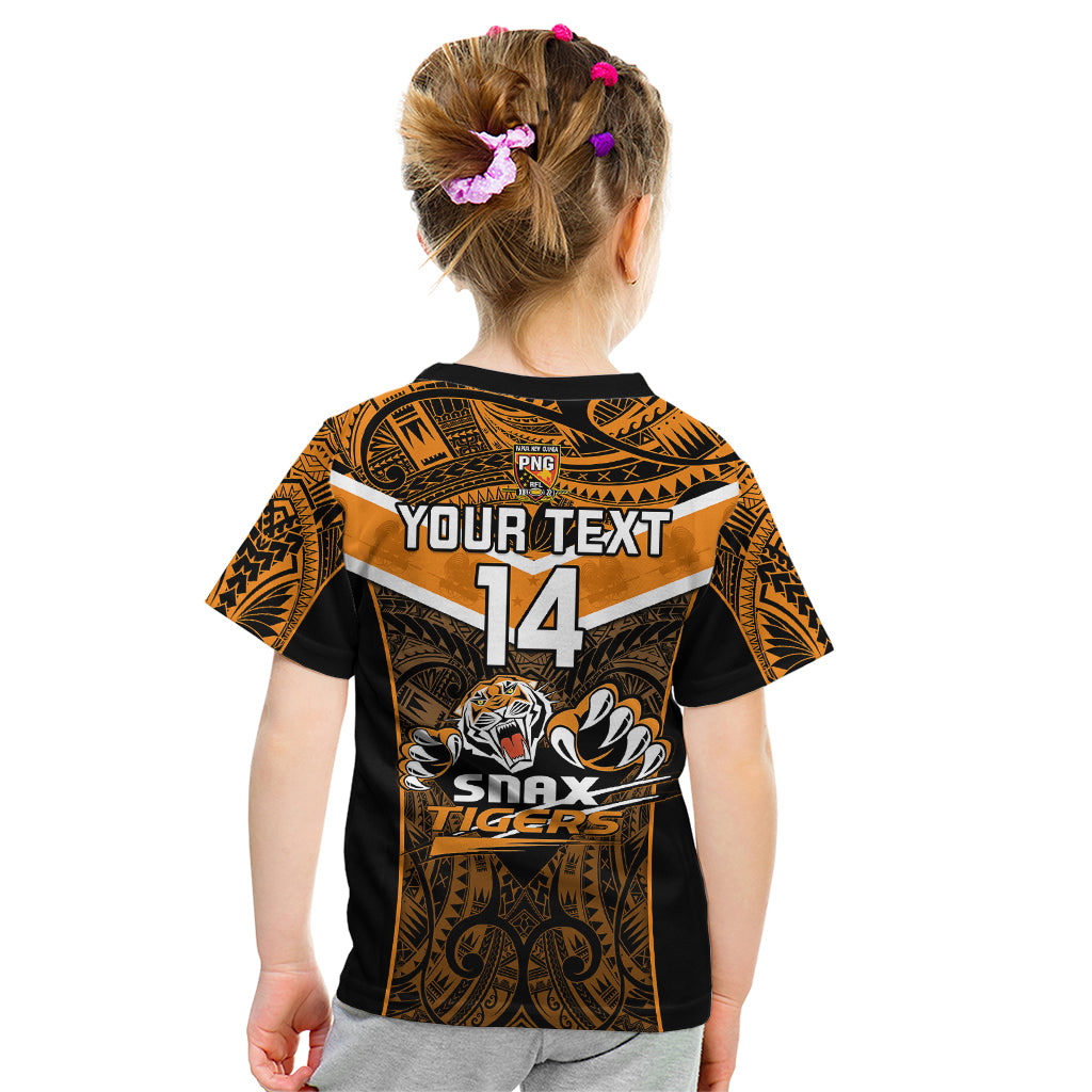Custom Papua New Guinea Rugby Kid T Shirt Lae Snax Tigers PNG Polynesian Pattern - Wonder Print Shop
