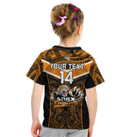Custom Papua New Guinea Rugby Kid T Shirt Lae Snax Tigers PNG Polynesian Pattern - Wonder Print Shop