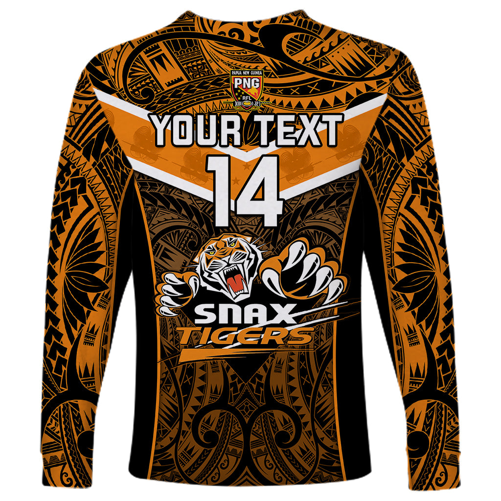 Custom Papua New Guinea Rugby Long Sleeve Shirt Lae Snax Tigers PNG Polynesian Pattern - Wonder Print Shop