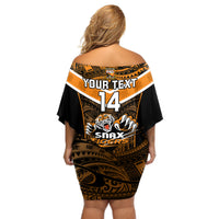 Custom Papua New Guinea Rugby Off Shoulder Short Dress Lae Snax Tigers PNG Polynesian Pattern - Wonder Print Shop